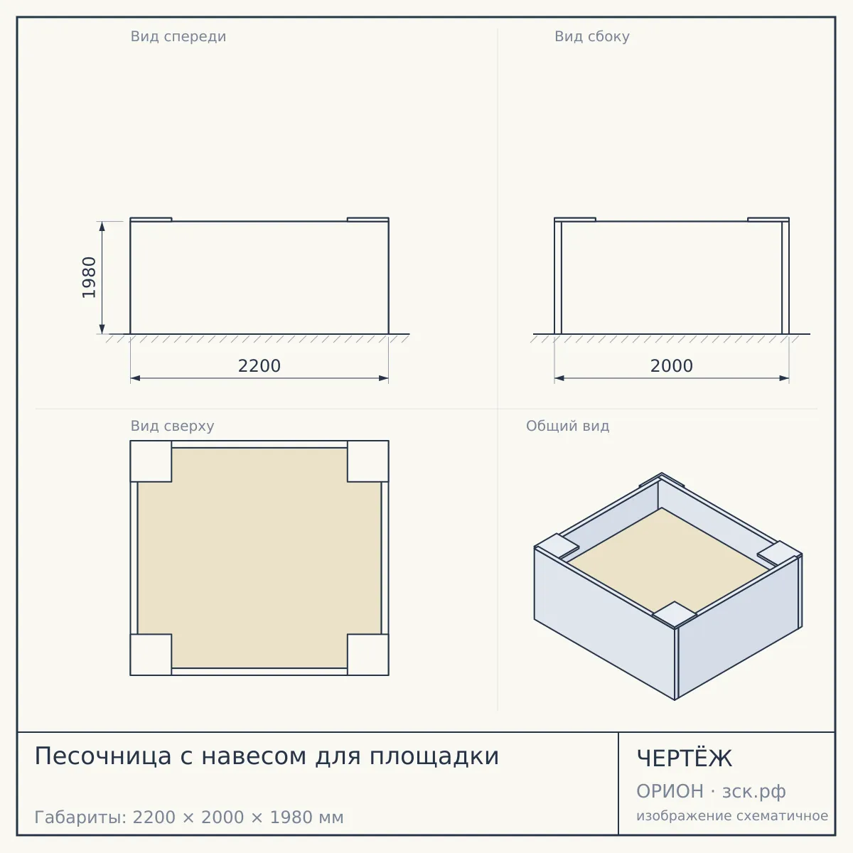Песочница с навесом для площадки — чертёж